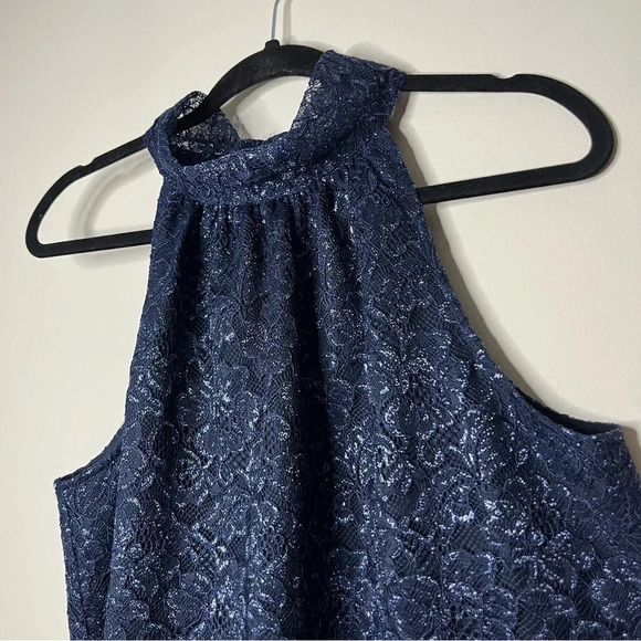NWT J. CREW Navy Blue Metallic Floral Party Holiday Lace Overlay 2 Piece Set - Picture 10 of 16